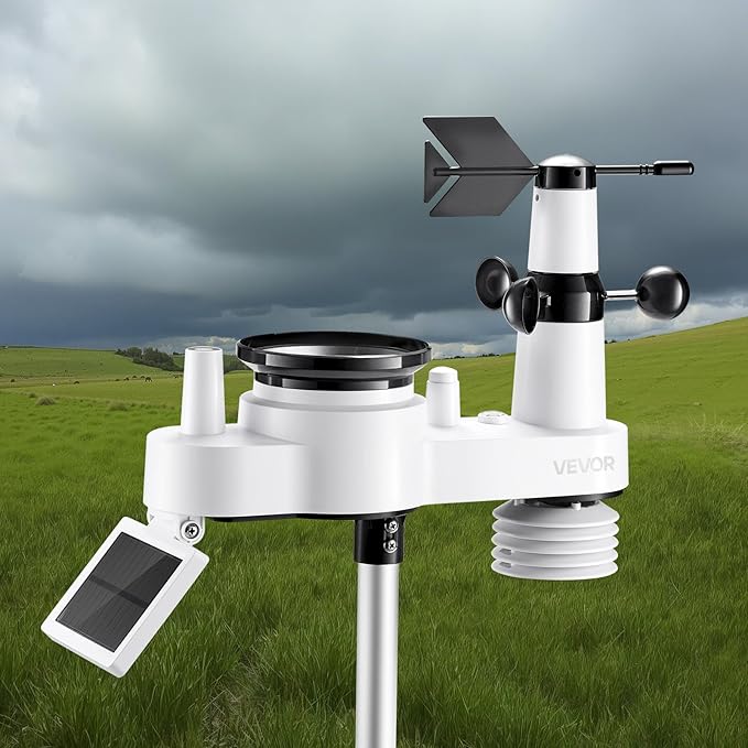 VEVOR 7-in-1 Wi-Fi Weather Station with APP, 7.5-Inch VA Display, Wireless Solar Powered Outdoor Sensor, Rain Gauge, Indoor Outdoor for Weather Forecast, Wind Speed, Temperature, Humidity, Rainfall