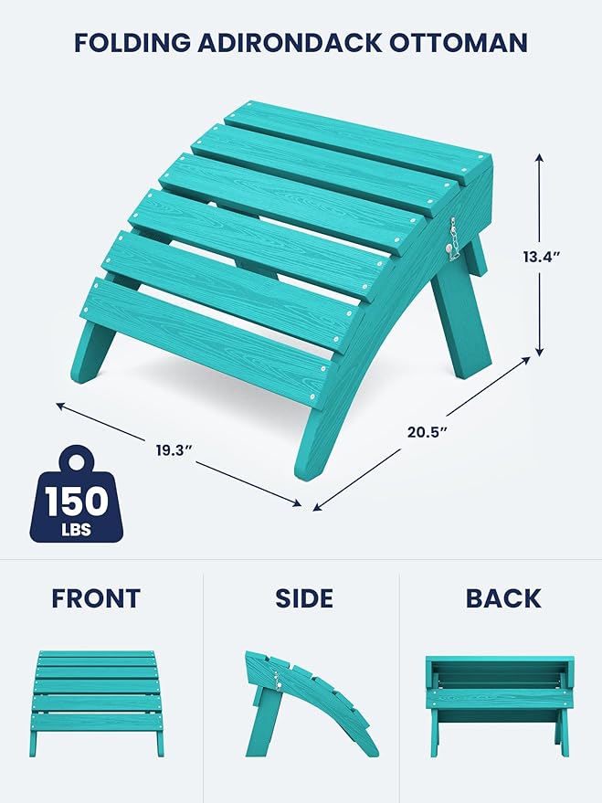 KINGYES Folding Adirondack Ottoman for Adirondack Chair, Aruba