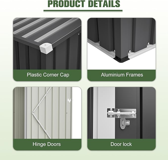 6x4 FT Shed Outdoor Storage Metal Large Garden Tool Sheds with Lockable Doors Gable Roof Window Waterproof Utility Equipment Sheds for Backyard Patio Lawn, Grey (No Floor Frame)