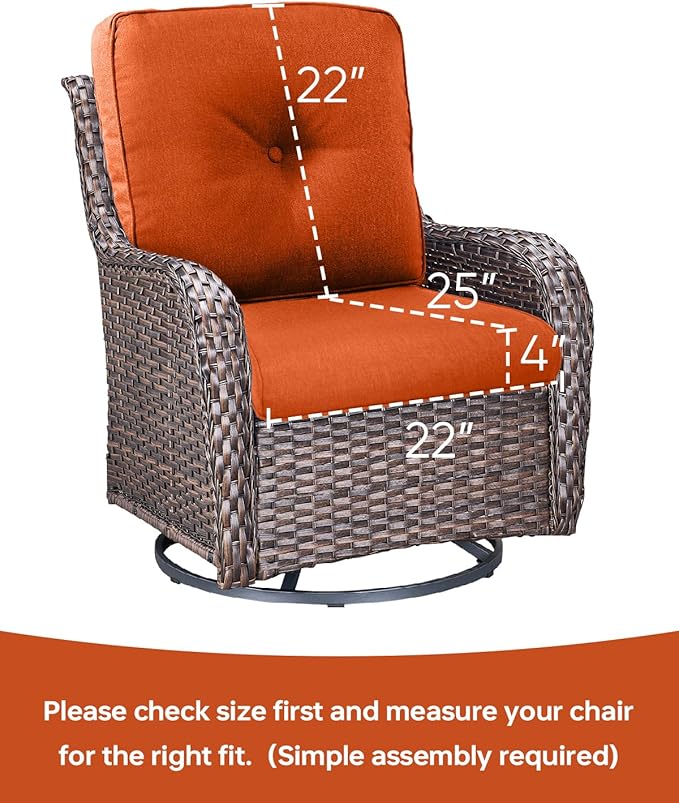 Pop 22x25/22x24 Outdoor Replacement Cushions - 1 Set High Back Deep Seat Patio Furniture Cushion for Rattan Dining Swivel Rocking Chairs Rattan Loveseat Couch Sectional Sofa - Orange/Button