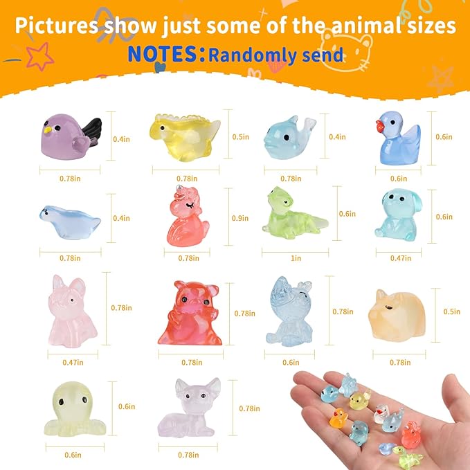 100 Pcs Tiny Resin Animals to Hide, Mini Luminous Resin Animals Bulk for Miniature Fairy Garden Accessories Micro Landscape Aquarium Cake Potted Plants Dollhouse Moss Patio Home Decor Crafts