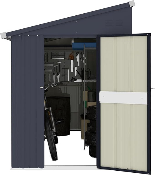 BlueWish 4'x8' Metal Storage Shed, Lean-to Tool Shed with Galvanized Sloped Roof, Small Shed Kit with Built in Vents, Patio Garden Outdoor Storage Shed for Utility Tool Storage