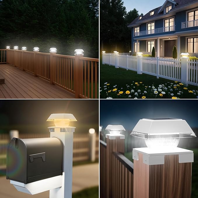 INDARUN Solar Post Lights Outdoor Waterproof, 2 Colors Modes, 120 Lumen, Solar Fence Deck Post Lights for 4x4 Post Caps - 4x4 5x5 6x6 Wood Posts/4x4 Vinyl Posts, for Front Porch, Paito, Backyard Decor