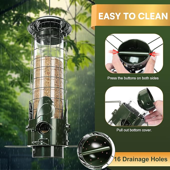 Squirrel Proof Bird Feeder,Outdoors Hanging Gravity Protection Squirrel-Proof Mesh Metal Bird Feeders,Easy Cleaning,3LB Capacity Outside Wild Birdfeeders with Finch Cardinal Chickadee-Green