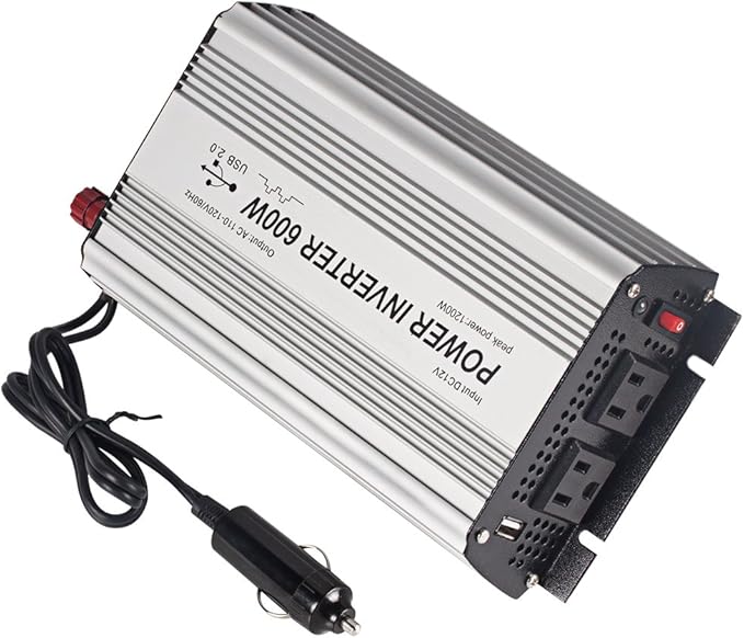 600W Power Inverter DC 12V，Output 110V-120V AC Car Inverter with USB Car Adapter