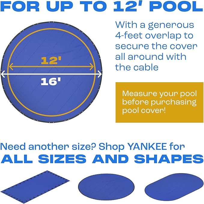 Winter Pool Cover 12 ft Round for Above Ground | Extra Thick & Durable Above-Ground Pool Cover | Sapphire Series of Premium Cold- and UV-Resistant Pool Cover | by Yankee Pool Pillow