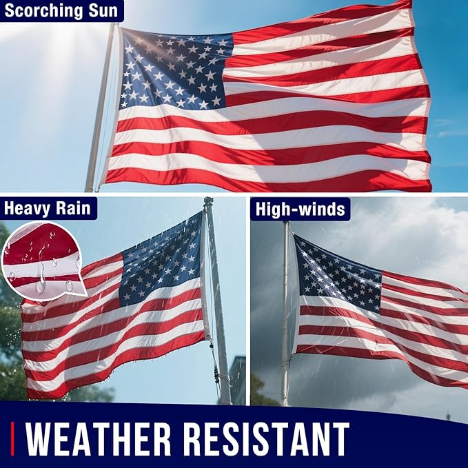 American Flag 3x5 FT, Premium Nylon Flags Ultra Durable Tear-Resistant and Weatherproof, Deluxe Embroidered Stars and Sewn Stripes, All Weather for Outdoor Use with Brass Grommets
