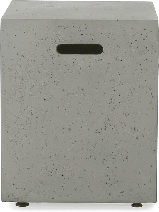 Propane Tank Cover Table for Fire Pits, 20 LB Concrete Propane Tank Holder with Side Handles, Outdoor Tank Storage Side Table for Patio, Gas Griddle, Light Gray