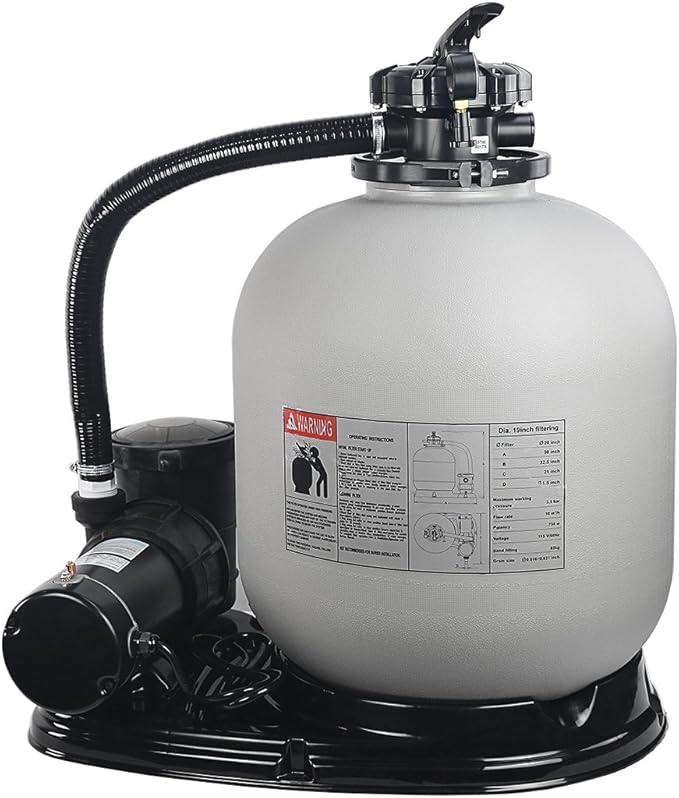 XtremepowerUS 19" Sand Filter 1.5HP Pump 4500 GPH Swimming Pumps System & Filters Combo Set Multi-Port Valve, for Domestic and Commercial Pools