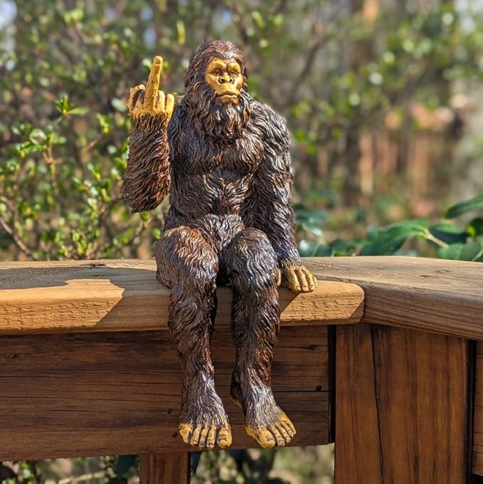 John Bernard & Company Bigfoot The Rude ‘Flipping The Bird’ Sasquatch Yeti Statue/Figurine Indoor/Outdoor Sculpture for Patio, Deck, Home, Office 10 in H Shelf Sitter Figurine (Natural)