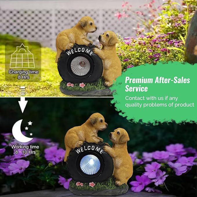 Solar Garden Statue LED Outdoor Garden Decor Funny Animal Sculpture for Yard Patio Lawn Weatherproof Resin Birthday Art Gift（Dog）