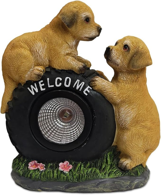 Solar Garden Statue LED Outdoor Garden Decor Funny Animal Sculpture for Yard Patio Lawn Weatherproof Resin Birthday Art Gift（Dog）