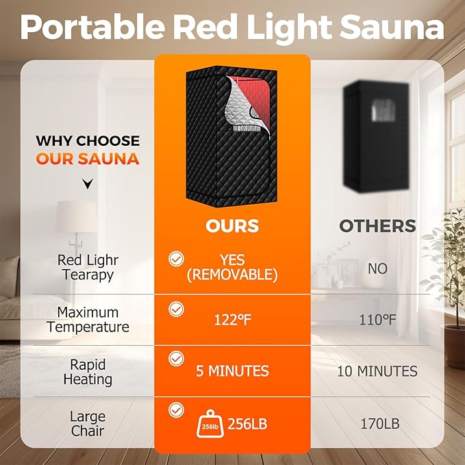 Portable Infrared Steam Sauna with 660nm Red Light Therapy Lamp, Full Size Saunas Tent with 3L Steamer, Personal Heat Box with Remote Control & Oversized Chair for Home/Gym/Pilates/Garage
