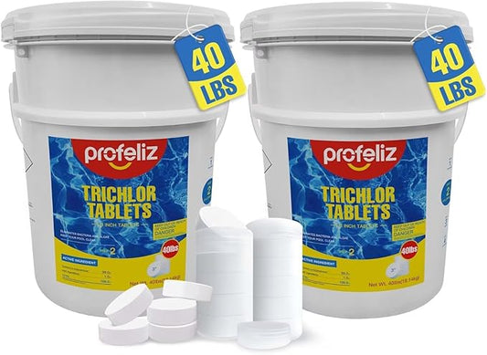 PROFELIZ 3 Inch Pool Chlorine Tablets, Slow-Dissolving Spa Sanitizer Eliminate Bacteria Algae Stabilized Chlorine for Swimming Pools Hot Tubs Spa Treatment (80lbs)