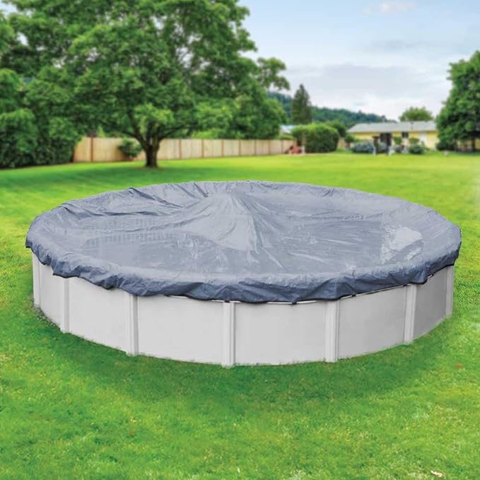 Robelle 30 ft Commercial Blue Winter Pool Cover for Above Ground Pools, 4 ft Overlap (34 ft Cover Size), Solid 12 x 12 Scrim, 3.7 oz/yd2, 18-Year Warranty, Style: 3430-4