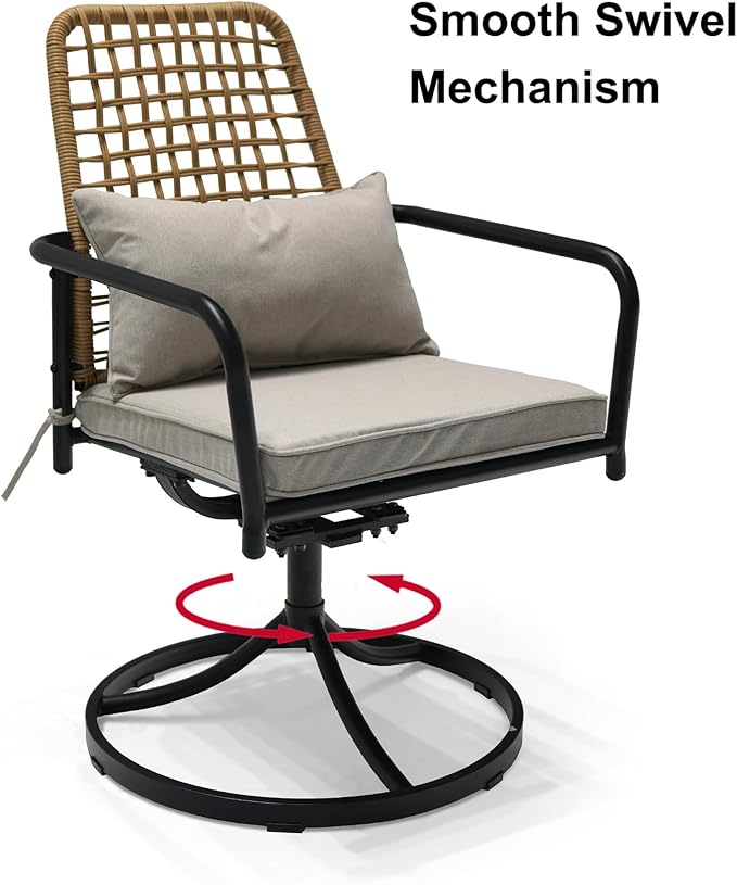 7 Pieces Outdoor Patio Rattan Swivel Chairs and 63"x38" Rectangle Table Set with Cushions