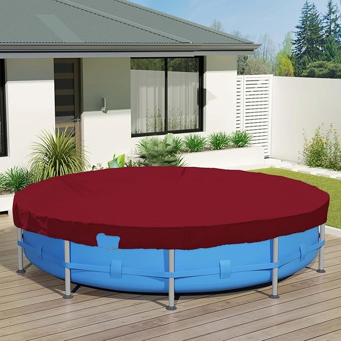 ECOOPTS 18 ft Waterproof Round Polyester Pool Cover for Above Ground Pools, Swimming Pool Cover Protector Winter Safety Cover (Red)