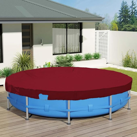 ECOOPTS 11 ft Waterproof Round Polyester Pool Cover for Above Ground Pools, Swimming Pool Cover Protector Winter Safety Cover (Red)