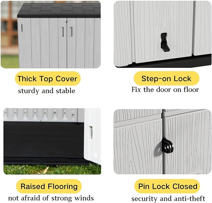 ZZM 37 Cu.ft Outdoor Storage Cabinet with One Tool Kit, Horizontal Storage Shed for Garage, Bike, Garbage Cans, Garden Accessories