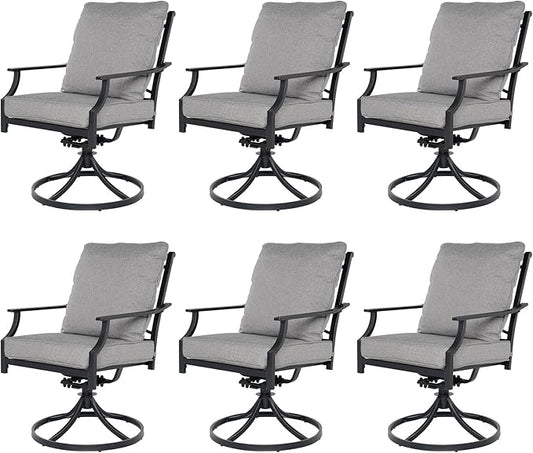 Grand patio Dining Chairs Set of 6，Outdoor Swivel Patio Dining Chairs Set of 6，Swivel Rocker Dining Chair，Outdoor Dining Chairs with Grey Cushions, Patio Chairs for Outside, Garden Lawn Porch