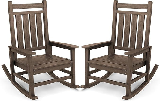 SERWALL Oversized Outdoor Rocking Chair Set of 2, HDPE Rocker for Adults, Patio Rocking Chairs for Porch, Coffee