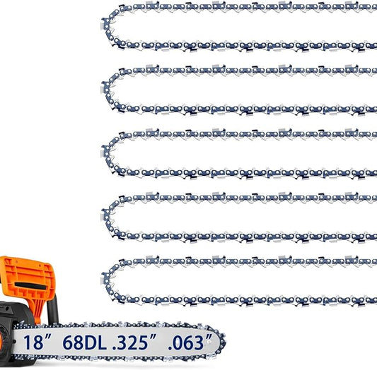 5 Pack 18 Inch Chainsaw Chains Fits Stihl .325" Pitch .063" Gauge 68 Drive Links, Fits Stihl (PRE 2023 .063" Gauge) MS251, 025, MS 230, MS250, V68, L68 (5 Chains)