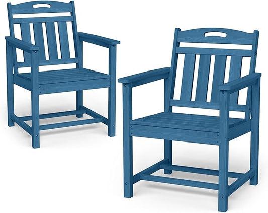Set of 2 Weatherproof Patio Chairs - HDPE Outdoor Dining Chairs with Wide Seat, Ergonomic Design - for Garden, Backyard, Deck - Navy Blue