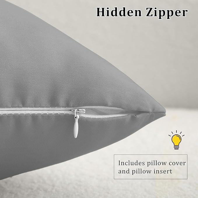 18" x 18" Throw Pillows, Outdoor Waterproof Pillows with Inserts, Square Decorative Pillows for Patio Furniture Garden Couch Sofa Home(Light Gray, Set of 2)