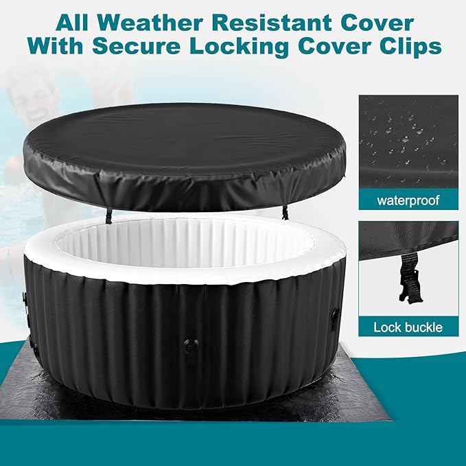 71" X 71" X 25" Hottub, 2-4 Person Inflatable Hot Tub, Portable Blow Up Hot Tub Round Portable Outdoor Spa with 120 Bubble Jets and Heater Pump, Filter