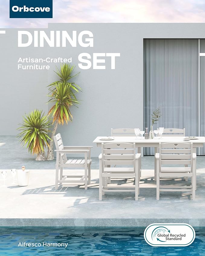 Patio Table and Chairs Set with Umbrella Hole, HDPE Patio Dining Set for 4, Outdoor Dining Set for Lawn, Patio, Porch, Deck, Poolside, Yard (White, 5-Piece)