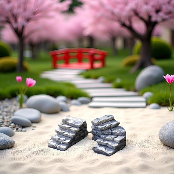 Miniature Garden Bridge Stairs,Resin Stone Steps Ornament,Landscaping Bonsai Craft Miniature Resin Stone Straight Bridge Steps Garden Fairy Ornament Flower Pot Plant Straight Stairs Outdoor Décor