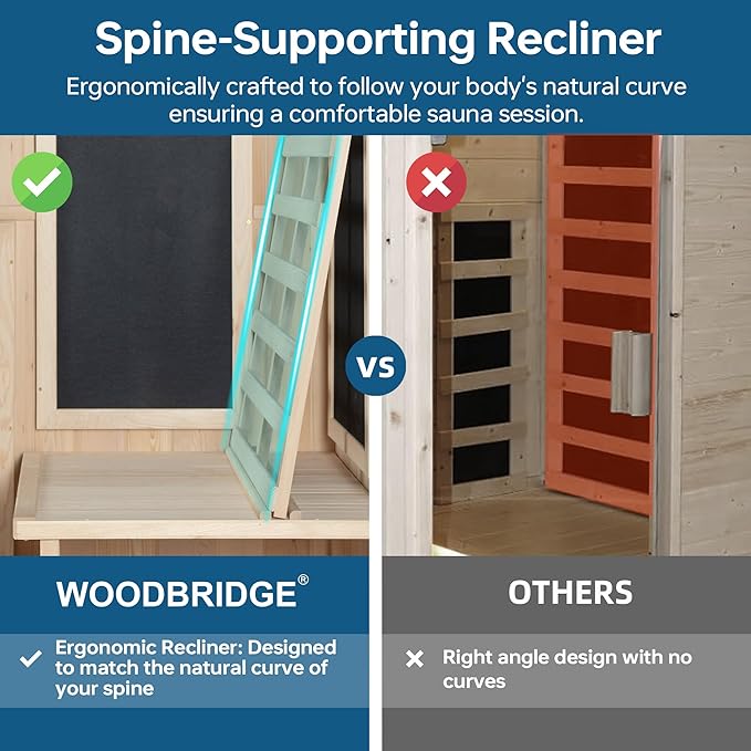 Woodbridge Infrared Home Sauna Room 1 Person Hemlock Wooden Indoor Sauna with 7 Carbon Heaters, Red Light Therapy, Bluetooth Speaker, Intelligent Control Panel, Tempered Glass & Top Vent