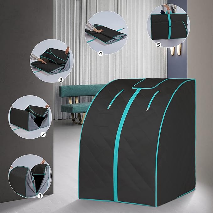Smartmak Far Infrared Sauna, Full Body One Person Portable SPA Set with Time & Tempreture Remote Control, Heating Foot Pad and Foldable Reinforced Chair (L 27.6’’ x W 31.5’’ x H 37.8’’) - Black