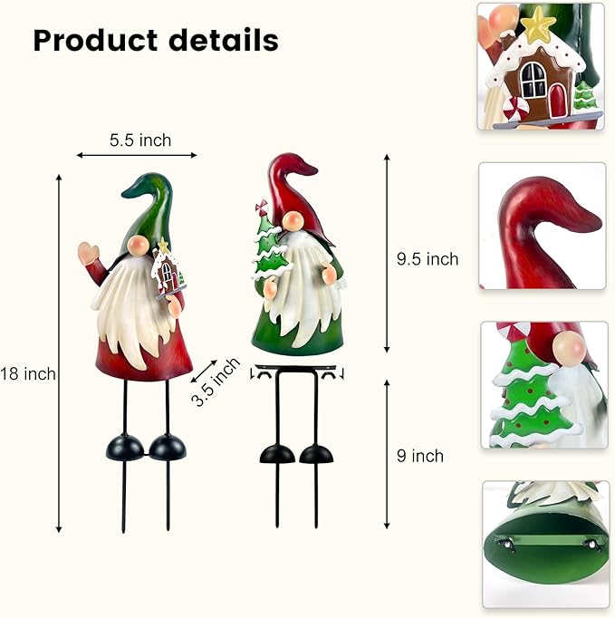 HONGLAND Outdoor Christmas Decorations, 2 PCS Metal Gnome Yard Art Christmas Gnomes 18 Inch Gnome Xmas Decorations for Outside Holiday Lawn Patio Yard Garden Decor