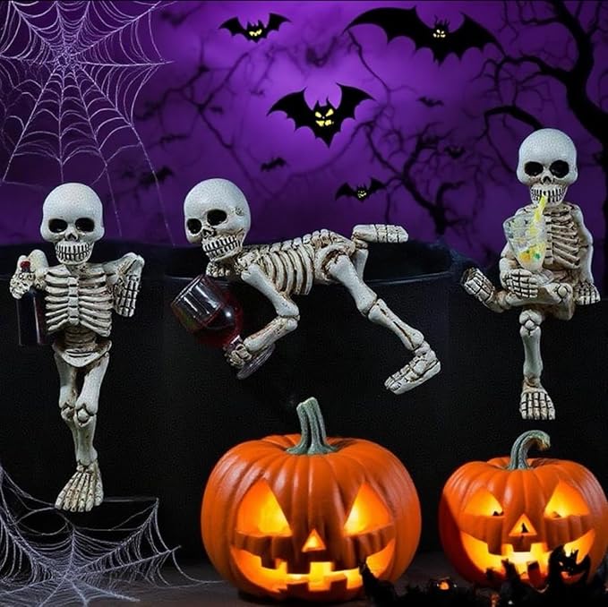 3 pieces Halloween skeleton flowerpot plant decoration, creepy Halloween statue skeleton suitable for flower, courtyard, lawn, cemetery decoration, haunted house props indoor/outdoor decoration