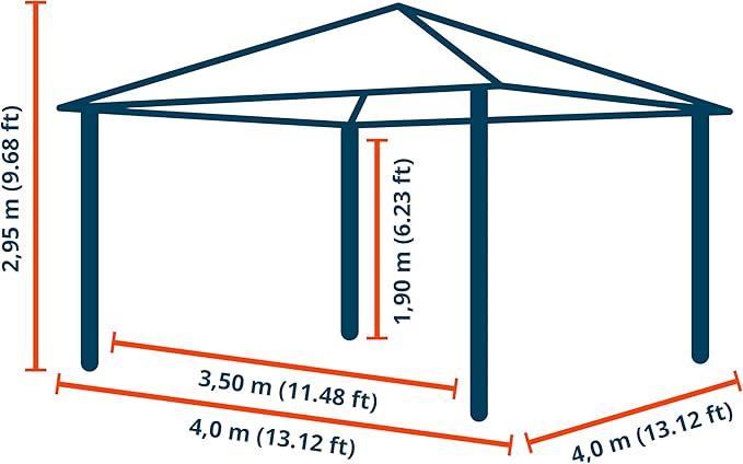TOOLPORT Hardtop Gazebo 13x13 ft with Aluminum Frame and Approx. 8 mm Polycarbonate Roof