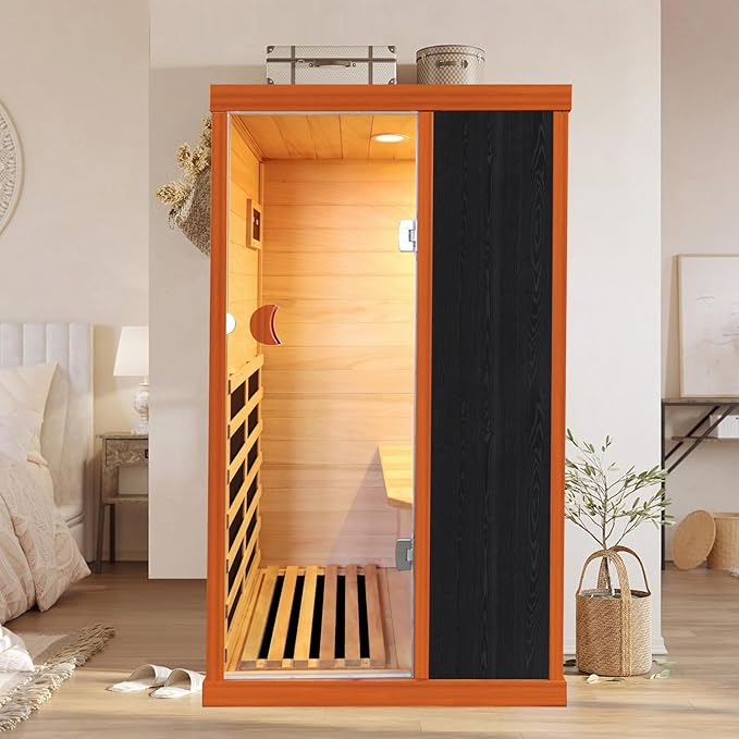 Sauna Far Infrared Sauna at Home 800W Indoor Sauna Room for 1 Person, Dry Sauna with Low EMF