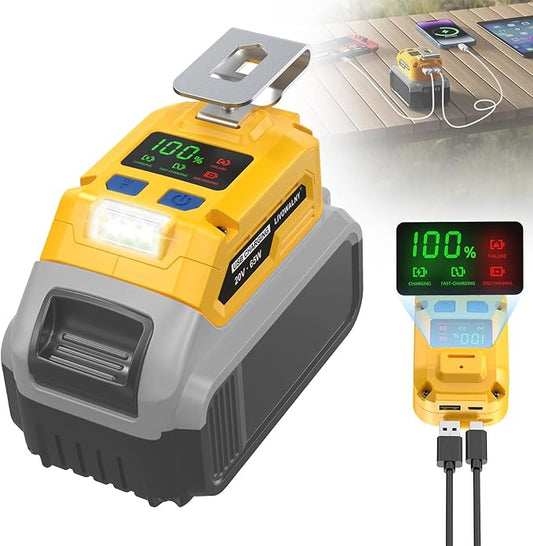 65W USB Battery Adapter Compatible with Dewalt, LIVOWALNY Power Inverter Battery Inverter Charger Power Station Power Supply with Type-C Port & USB Port & LED Light for Electronic Device