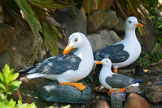 Real Seagull Outdoor Statue,Garden Bird Sculpture,Beach Statue Decor,Resin Animal Seabird Ornaments,Coastal Beach Decor for Outdoor Table Decor for Garden,Terrace,Lawn,Yard