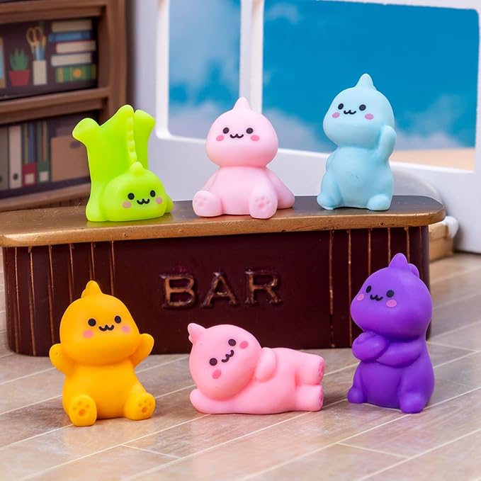 30 Pcs Mini Resin Dinosaur 6 Variety Tiny Animals Colorful Figures Miniature Little Small Figurines Bulk for Micro Fairy Garden Landscape Accessories Hide Crafts Decor