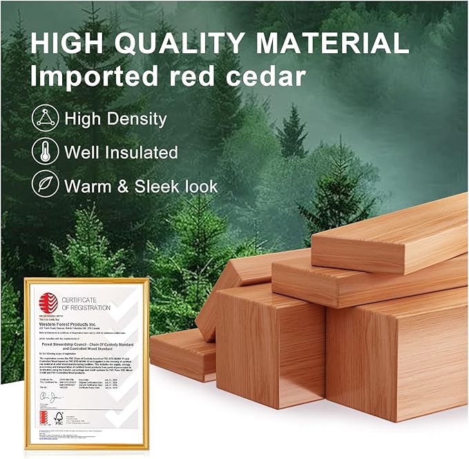 Outdoor Panoramic Glass Barrel Sauna, Red Cedar Traditional Steam Sauna Room with 6KW ETL TOULE Heater, 220V, Rocks, Water Bucket, Ladle, 8mm Tempered Glass, Bitumen Roof, Front Porch, 6-8 People Use