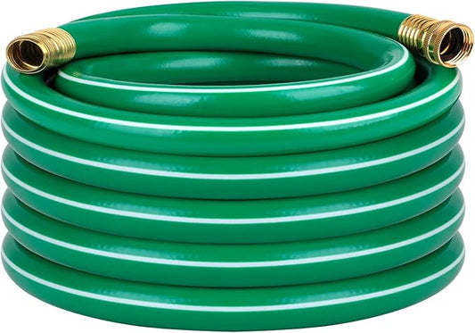 Worth Long Lead-in Green Garden Hose 5/8 in. x 50 ft. -Kink Free, No Leaking, Male/Female Fittings -Heavy Duty Durable Flexible Lightweight Water Pipe -Brass Aluminum Ends for Household & Yard Use