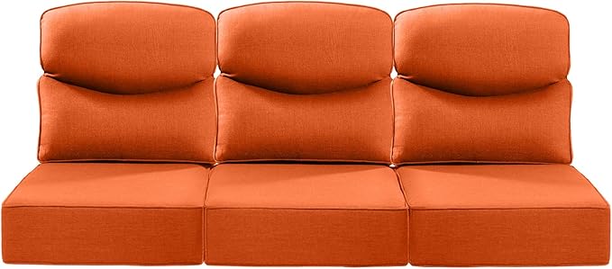 Luxury 22x24/22x25 6-Inch Smile Outdoor Sofa Cushions Set of 3 - Memory Foam Deep Seat Patio Furniture Cushion for Wicker Dining Chair Loveseat 3-Seater L-Shape Sectional Sofa - Orange