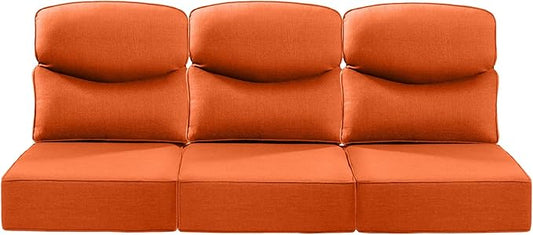 Luxury 22x24/22x25 6-Inch Smile Outdoor Sofa Cushions Set of 3 - Memory Foam Deep Seat Patio Furniture Cushion for Wicker Dining Chair Loveseat 3-Seater L-Shape Sectional Sofa - Orange