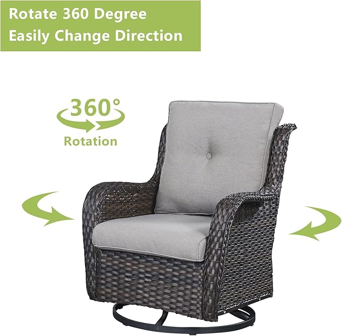 Rilyson 6 Piece Outdoor Patio Furniture Set - Rattan Wicker Patio Conversation Sets with 2 Swivel Rocker Chairs,2 Ottomans,1 Loveseat and 1 Coffee Table for Outside Porch Deck Backyard(Brown/Grey)