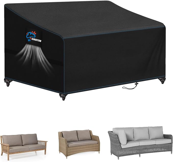 SIRUITON 2-Seat Garden Patio Sofa/Loveseat/Bench Cover 60" W x 34" D x 30" H, Heavy Duty 420D Oxford Waterproof Outdoor Sofa Cover, Lawn Patio Furniture Covers