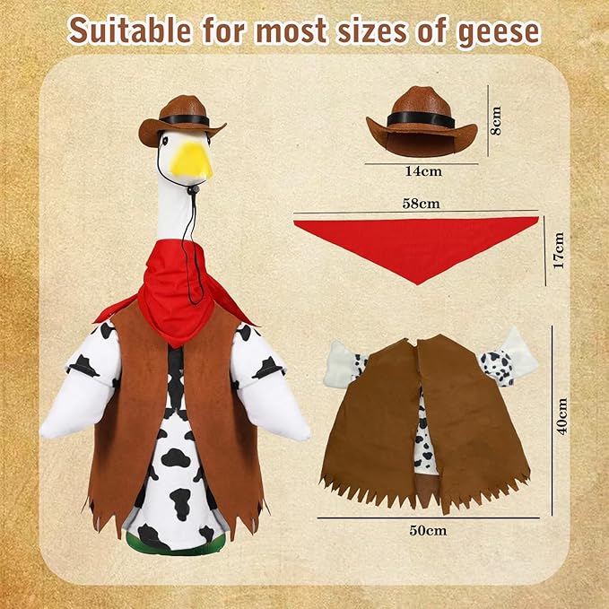 Porch Goose Outfits for 23" Plastic Porch Goose Cowboy Outfit Goose Clothes for Cement Goose for Indoor Outdoor Garden Yard Lawn Patio Art Decor(NZZ)