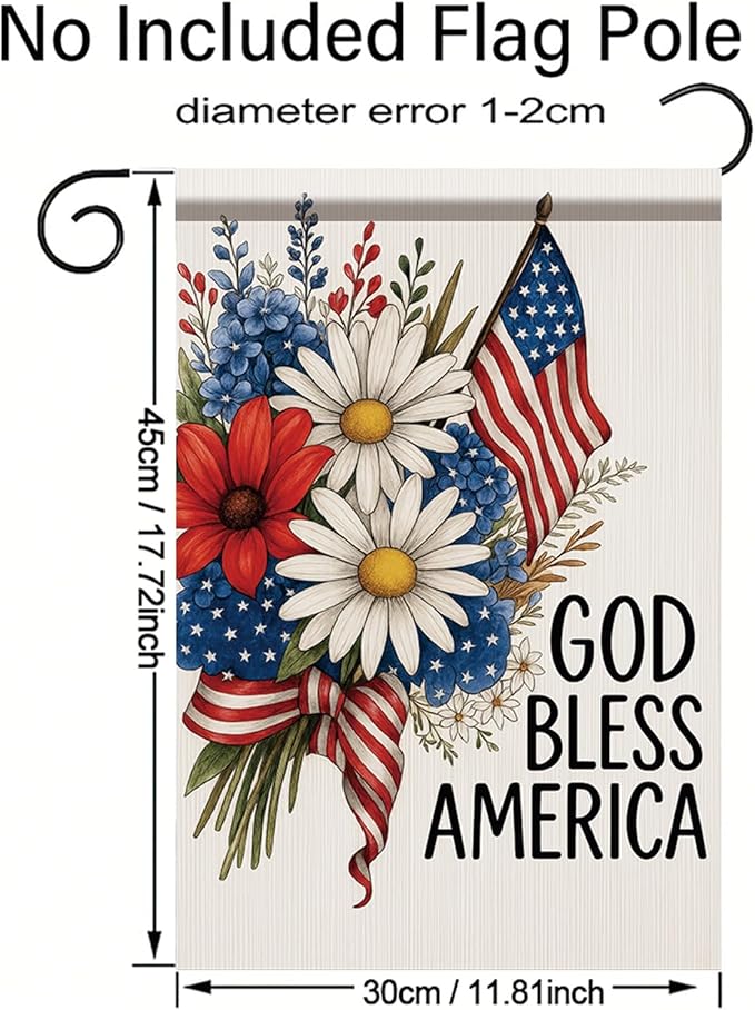 God Bless America Garden Flag 12x18 Inch Double Sided 4th of July Patriotic Flag Daisy Flower Yard Banner Outdoor Decoration for Memorial Independence Day Seasonal Holiday Home Decor