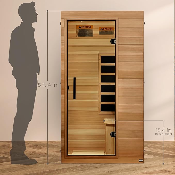 DYNAMIC SAUNAS Elite 1 Person Compact Ultra Low EMF FAR Infrared Sauna with Red Light Therapy & Bluetooth Speakers - Personal Indoor for Home & Gym