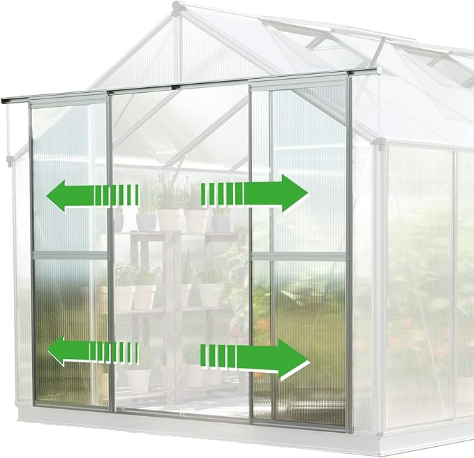 Greenhouse Topas 2 Aluminum Frame 7.4 x 4.4 ft Approx. 6 mm Polycarbonate Panels - with Bonus Base Frame and Automatic Vent Opener